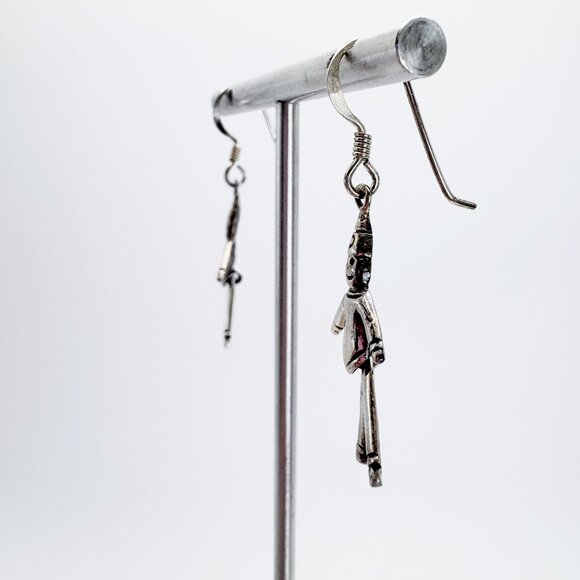 Sterling Silver 925 Whimsical Smiling Figures Dangle Earrings Size 2.5" Length - Picture 3 of 8